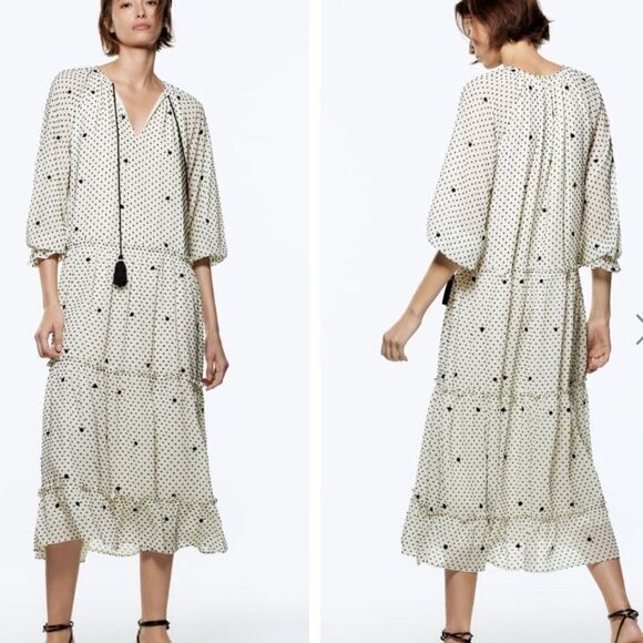 ZARA OVERSIZED PLUMETIS DRESS - Picture 1 of 7